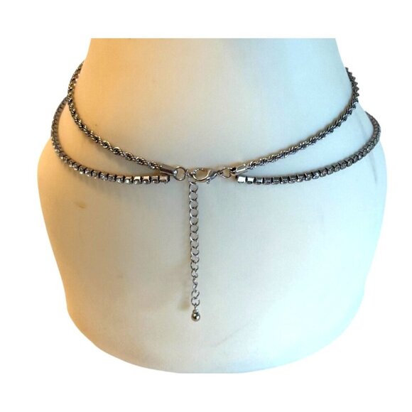 Women's Layered Double Strand Crystal Cross Necklace Religious Statement 19" - Picture 4 of 5